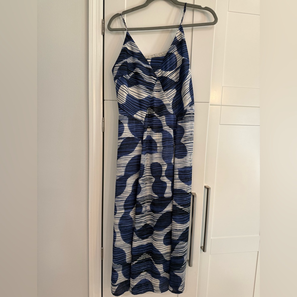 Banana Republic Navy and White Midi Slip Dress